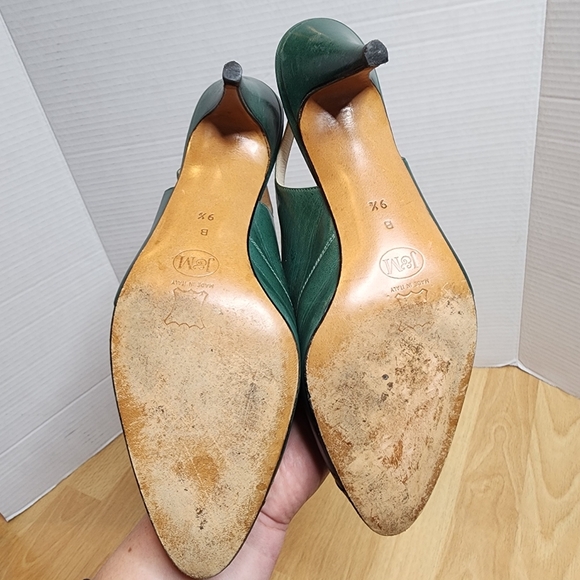 Vintage Johnston & Murphy Women's Green Leather Heels Slingback Almond Toe 9.5B - Picture 14 of 14